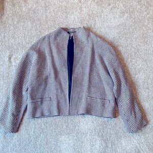 Lauren Ralph Lauren Houndstooth Blazer Jacket 100% Linen Size 12